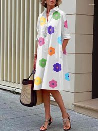 Casual Dresses Yeezzi Female Small Fresh Floral Printed Lapel Shirt Dress 2024 Spring Long Sleeves Going Out Midi For Women