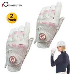 2 Pcs Cabretta Leather Golf Gloves Women with Bling Ball Marker Grip Left Right Hand Pink Fit Ladies Girls Golfer 2207128858721