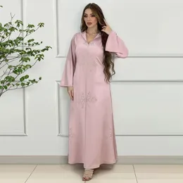 Ethnic Clothing Muslim Women Abaya Diamond Satin Eid Hooded Long Maxi Dress Ramadan Turkey Arab Kaftan Evening Party Gown Belted Gowns