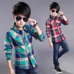 Dresses New 2021 Spring Cotton Kids Clothes Fashion Casual Handsome Shirt for Children blouses Boys Plaid Long Sleeve dress Shirts