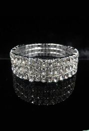 Wedding Evening Party Sillver Bracelet Bling Bling 3 Row Rhinestone Crystal Stretch Bracelets Bangle Prom Bridal Jewellery Wedding A7590132