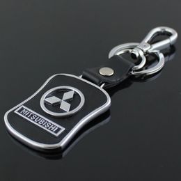 5pcs lot Top Fashion Car Logo keychain For Mitsubishi Metal Leather Keyring Key Chain ring Llaveros Chaveiro Car Emblem key holder318L