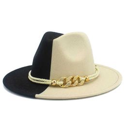 Wide Brim Hats Bucket Hats 2022 new mens and womens double tweed top hat wide-brimmed jazz panama hat feather fashion Colour matching jazz hat J240305