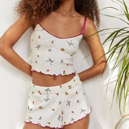 Women's Sleepwear Gaono Women 2 Piece Y2k Shorts Sets Sleeveless Lace Cami Top And Floral Print Knit Pyjama Set Lingerie