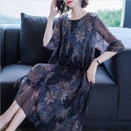 Dress Summer Wear for Women Dress Loose and Plussized Long Chiffon Printed Dress Woman Dress Vestido De Mujer Femme Robe