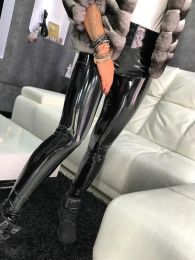 Leggings Women Sexy Leggins Faux Leather Leggings New Soft Strethcy Shiny Wet Look Black Stretch Pencil Pants Slim Fashion PU