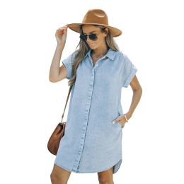 Dress 2023 Summer New Loose Shortsleeved Lightcolored Ladies Outerwear Denim Dress Women Clothing