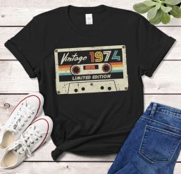 T-Shirts Vintage 1974 Cassette TShirt Made in 1974 48th birthday years old Gift for Mom Dad 48th birthday idea Classic shirt cotton y2k