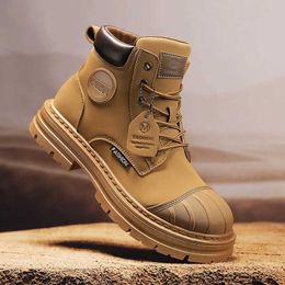 Outdoor Shoes Sandals High Quality Men Leather Riding Boots Outdoor Rubber Soled Men Tooling Desert Hiking Boots High Top Men Casual Safety Shoes YQ240301