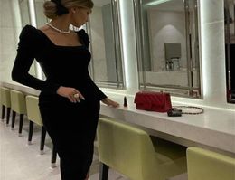 Women Sexy Designer Long Sleeve Velvet Black Midi Elegant Celebrity Bodycon Party Dress Vestido 2104165150879