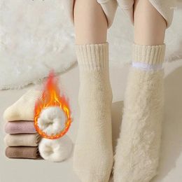 Women Socks 1 Pair Winter Thicken Fleece Warm Men Solid Colour Non-Slip Wool Sleeping Floor In Tube Thermal Stockings