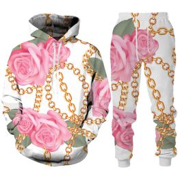 Suits Novelty Women's Tropical Plant Hoodie/Set Funny Couple Outfits Tracksuit Sportswear Chain Series 3D Print Sweatshirts+Pants Suit