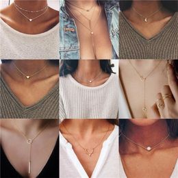 Pendant Necklaces Multi Layer Tiny Small Heart Moon Choker Necklace For Women Gold Color Short Chain Collar Jewelry GiftPendant238i