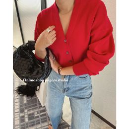 Cardigans 2022 New Woman Y2k Clothes Red Heavy Sweaters Oem Pullovers Crop Tops Korean Fashion Vintage Winter Goth Sweatshirts Cardigans