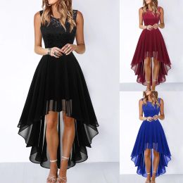 Dress Elegant Red Lace Party Dress Women Lace Chiffon Patchwork Sleeveless Irregular Dress Summer Ladies Sexy Evening Dresses Vestidos