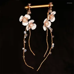 Dangle Earrings Gold Colour Handmade Wedding Party Jewellery Pearl Crystal Flower For Women 2024 Drop Earing