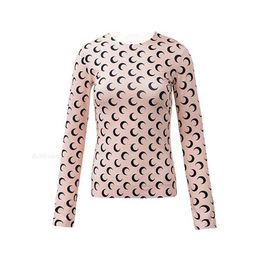 Designer Women's T-shirt Clothing Moon Printed Top Printed Stylist Women's Long sleeve patterned T-shirt tunic top showcasing women's beauty