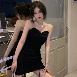 Dress Sleeveless Dress Women Shirring Mini Sexy Allmatch Korean Version Sheath Black Hot Girls Popular Street Party Ropa Club Design