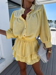 Sets Short Sleeve Women's Shirt Casual Fashion Ruffles Shorts Sets For Women 2 Pieces Loose Elegant Women's Short Sets 2pcs Summer