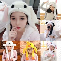 Meihuida Woemn Funny Cute Soft Plush Cartoon Animal Ear Hat Cap With Airbag Jumping Ear Movable New242W