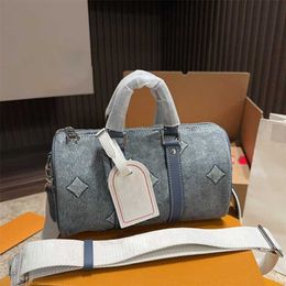 Denim Bag Designer Tote Bag Women Vintage Flower Print Handbags Keepall Crossbody Shoulder Bags Woman Fashion Street Pillow Bags 240301