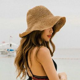 Wide Brim Hats Bucket Hats Womens Sunscreen Big Brim Straw Hat Summer Folding Panama Hat Girl Outdoor Beach Sunshade Hat Womens Portable Travel Hat J240305
