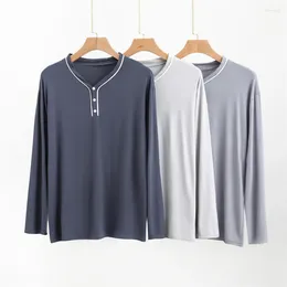 Men's Sleepwear Modal Pyjamas Sleep Tops Button-down V-neck Long Sleeve T-shirt Simple Underwear Casual Men Henley Shirt