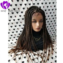 1B30 ombre brown box braids wig Fully Hand Braided Handmade Braid Wig Lace Front Wigs for africa women4805734