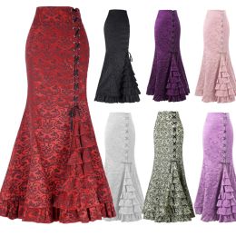 skirt Victorian Steampunk Gothic Vintage Long Skirts Women LaceUp Tiered Ruffled Fishtail Skirt Showgirl Mermaid Medieval Costumes