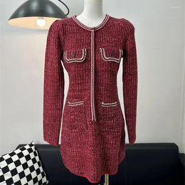 Casual Dresses Small Fragrance Knitted Bodycorn Dress Fashion Weave Long Slevee Mini Party Vestidos Robe Femme Autumn Sweet Sweater Q892