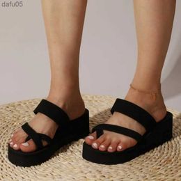 Sandals Womens Platform Wedge Sandals with Toe Ring Black Fashion Slides Sandals Womens Footwear