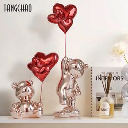 Home Decor Love Bear Figurine Nordic Modern Resin Animal Figurines For Interior Sculpture Statue Living Room Home Decoration 240223