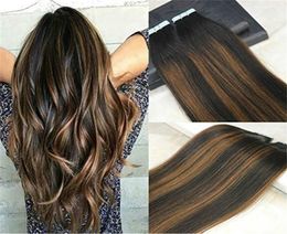 Human Hair Tape in Extensions Ombre Glue in Remy Hair Extensions Balayage Color 1B Dark Roots Fading to 4 Chocolates Brown 40pcs8868746