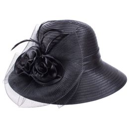 Wide Brim Summer Hats for Women Feathers Netting Fascinator Sun Hats Bridal Mother's Hats Wedding Derby Church Beach Cap 22032509