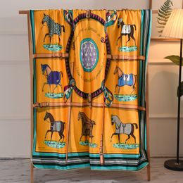 All-match American Horse Style Printed Berber Fleece Blanket Thick Warm Style Blanket New Sofa Blanket Light Luxury