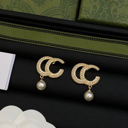 Stud Earrings Small Diamonds White Pearl Brass Earring for Women Party Gift