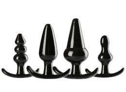 Black Anal Sex Toy 4pcsset Butt Plugs Adult Products for Women and Men TPR Anus Toys6289047