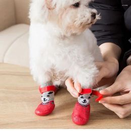 Dog Apparel 4pcs Puppy Teddy Socks Waterproof Cat Shoes Anti-Scratch Foot Cover Anti-Dirty Pet Small Dogs Knit Warmpet