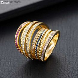 Band Rings Donia jewelry European and American zircon ring three-layer ring for men and women luxury temperament ring fashion accessories L240305