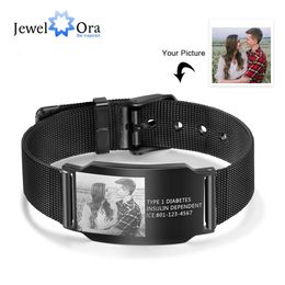 Personalised Mens Po Bracelet Custom Watchband Wristband Bracelets Black Jewellery Gifts for Grandpa Father Husband Son 240227