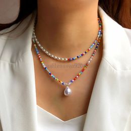 Colorful Bohemian Pearl Pendant Beads Necklace Chokers Fashion Women Necklaces Collar Summer Jewelry