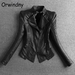 Women's Leather Short Black Coats Slim Casual Women Jacket Mandarin Collar Spring And Autumn Clothing Suede Outerwear