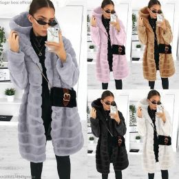 Fur Loose Autumn Winter Black New Korean Style Of Plush Padded Hooded Ladies Mink Fur Coat Fox Long Faux Fur Coat Flocking