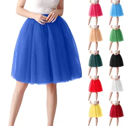 Skirts Women's High Waist Pleated Mesh Skirt Mid Length Large Size A Line