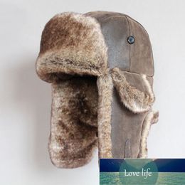 Bomber Hats Winter Men Warm Russian Ushanka Hat with Ear Flap Pu Leather Fur Trapper Cap Earflap Factory expert design Quali203G