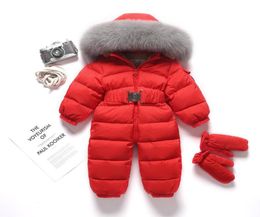 Jumpsuits 2021 Down Warm Baby Boy Rompers Hooded Fur Born Girls Jumpsuit One Piece Toddler Snowsuit Clothes Kids Onesie Costume3638186