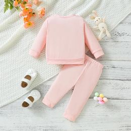 Clothing Sets Toddler Baby Girls Tracksuits Set 2PCS Pink Outfits Long Sleeve Cartoon Printed Pullover Sweatshirt Elastic