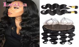 Malaysian 2 Bundles With 13 X 4 Lace Frontal 3Pcsset Body wave Human Hair Virgin Hair Wefts With Closure5378714