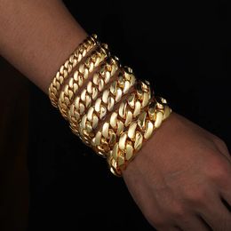 10mm-20mm wide Hip Hop Bling Iced Out Round Miami Curb Cuban Link Chain Bracelets for Men Rapper Jewellery Gold Silver Colour 240226