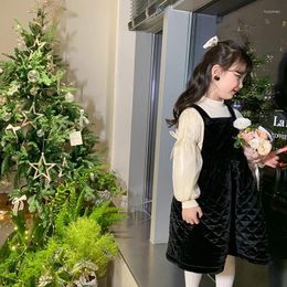 Girl Dresses Baby Cotton Camisole Dress Bow And Velvet Bottom Sweater Fashionable 2-piece Skirt Set
